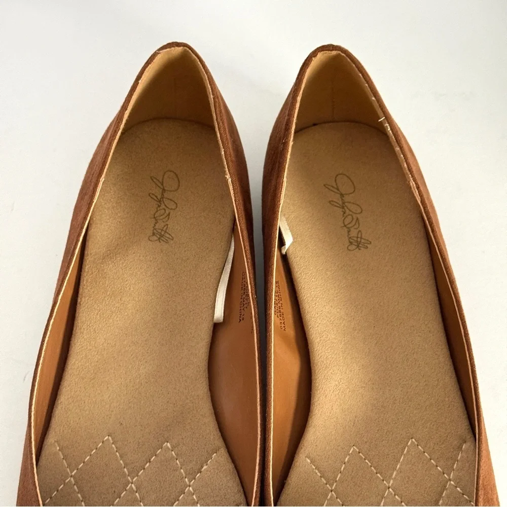 Jaclyn Smith Faux Suede Sequin Toe Flats Cognac Brown Size 9M